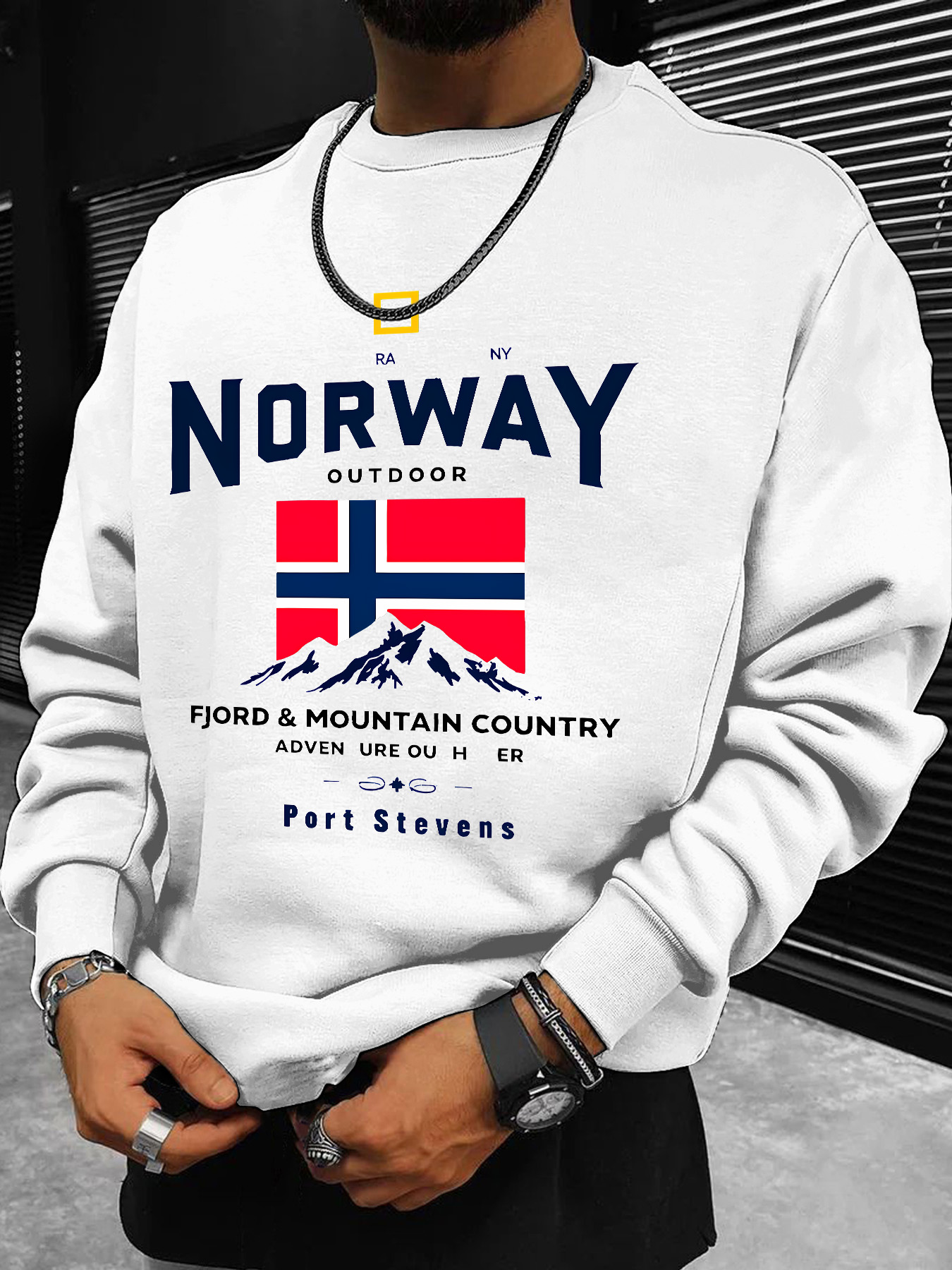 Winter Clothing Norway - Men's sweatshirt, Norwegian flag and snow